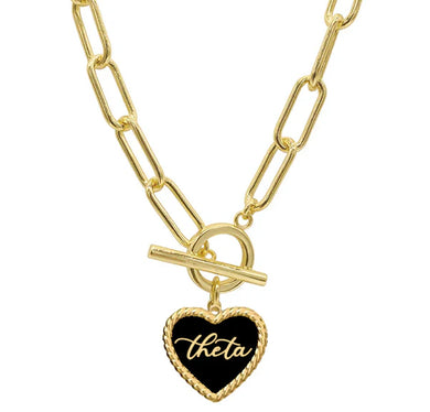 Sorority Enameled Heart Charm Toggle Necklace - Kappa Alpha Theta