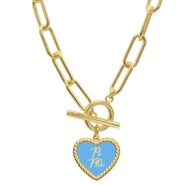 Sorority Enameled Heart Charm Toggle Necklace - Pi Beta Phi
