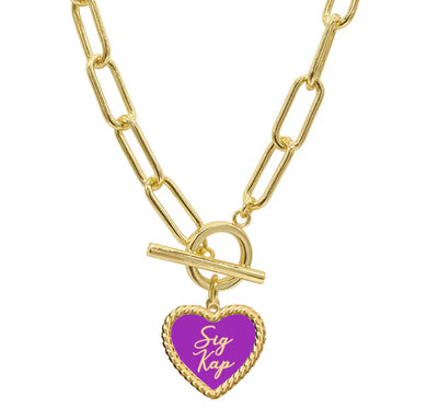 Sorority Enameled Heart Charm Toggle Necklace - Sigma Kappa