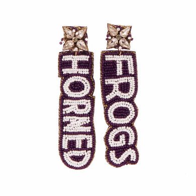 TCU Horned Frogs Beaded Earrings in Purple and White