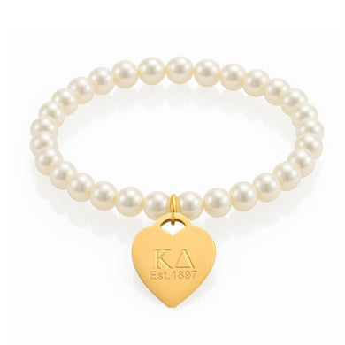 Heart Tag Pearl Stretch Bracelet- Kappa Delta