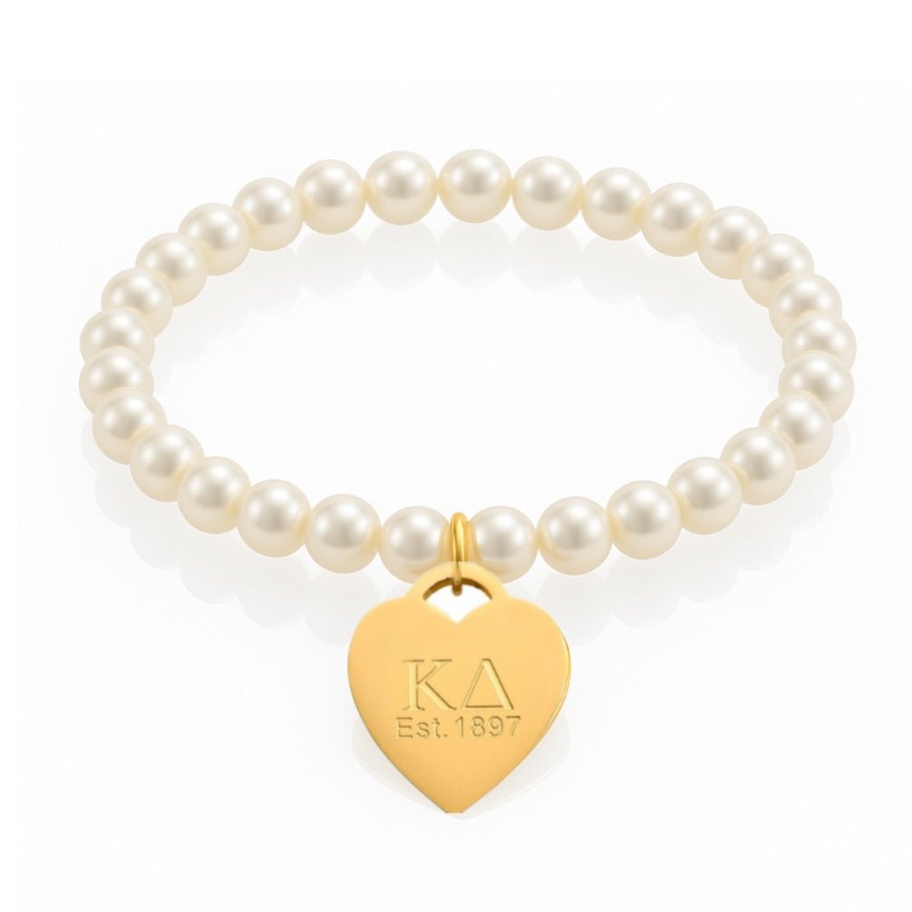 Heart Tag Pearl Stretch Bracelet- Kappa Delta