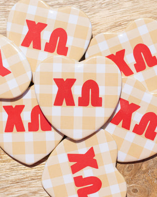 Gingham Heart Button- Chi Omega