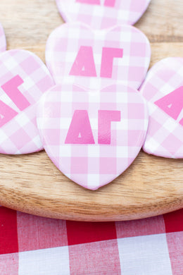 Gingham Heart Button- Delta Gamma