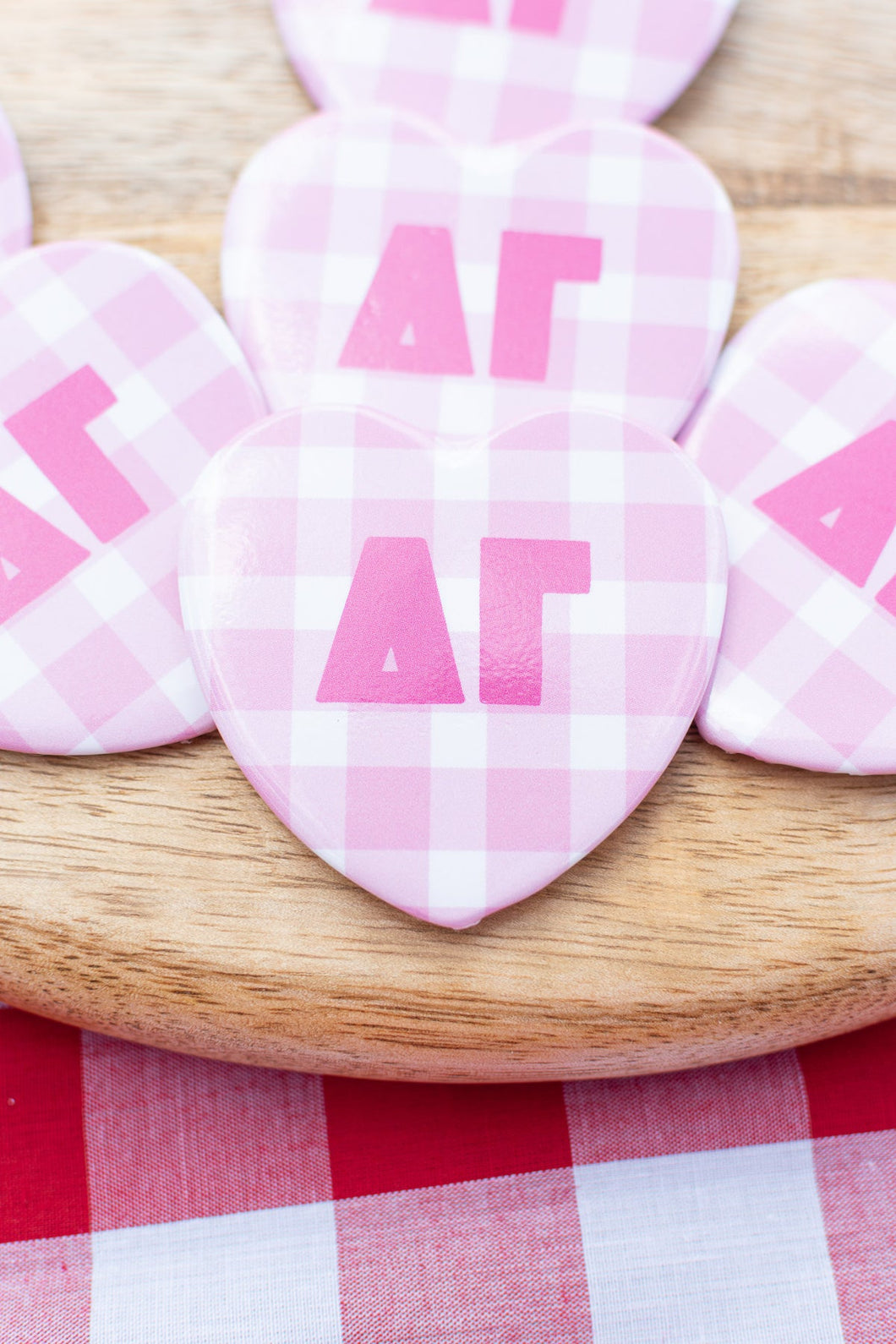 Gingham Heart Button- Delta Gamma