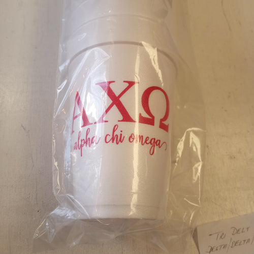 Styrofoam Cups - Letters and Name - Alpha Chi Omega