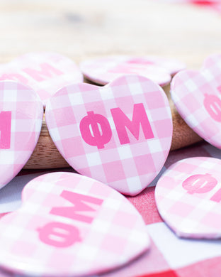 Gingham Heart Button- Phi Mu