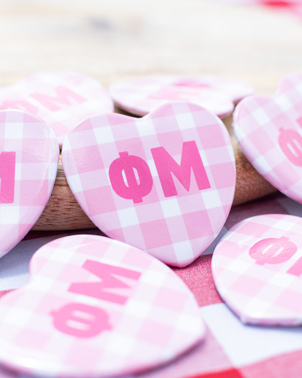 Gingham Heart Button- Phi Mu