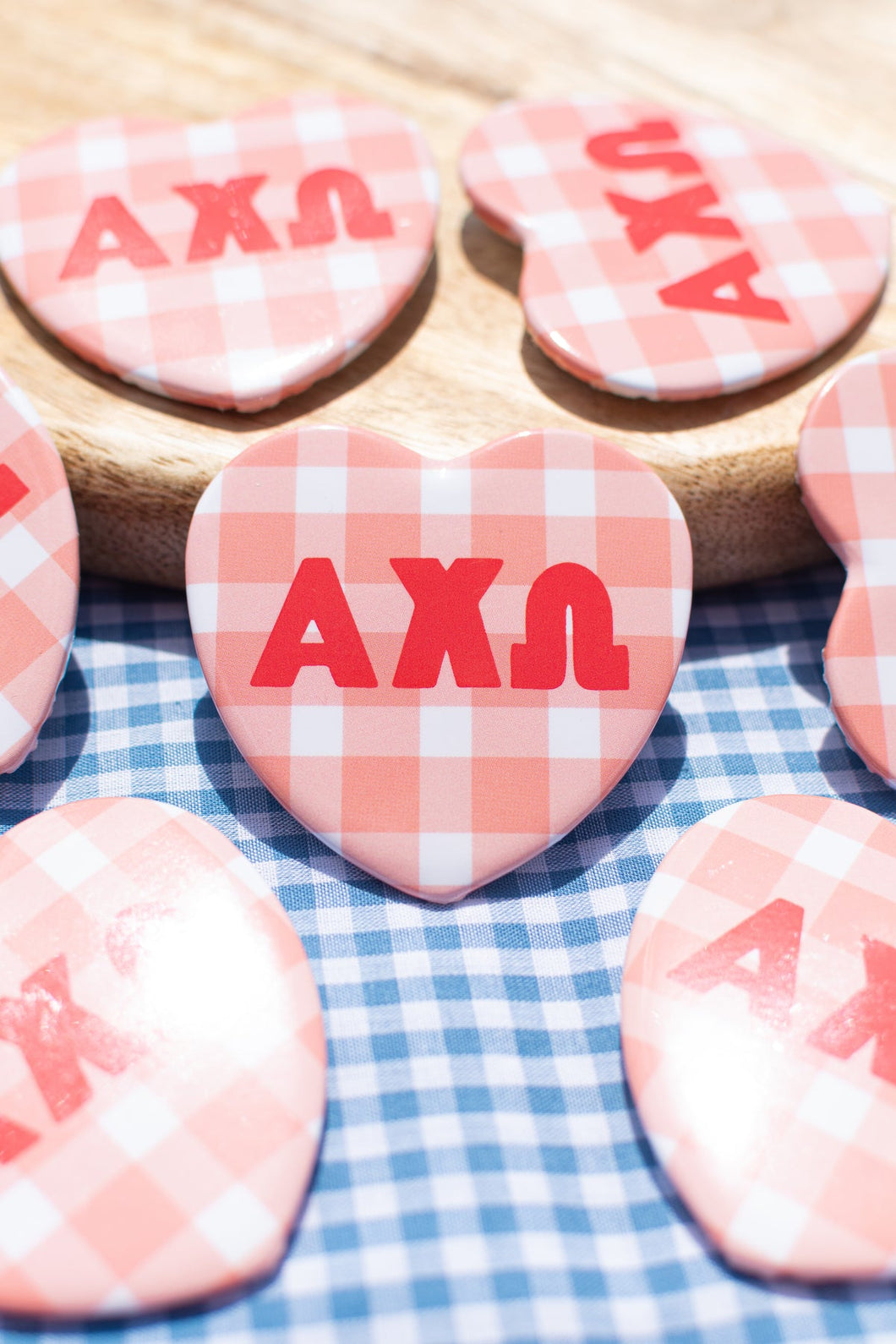 Gingham Heart Button- Alpha Chi Omega