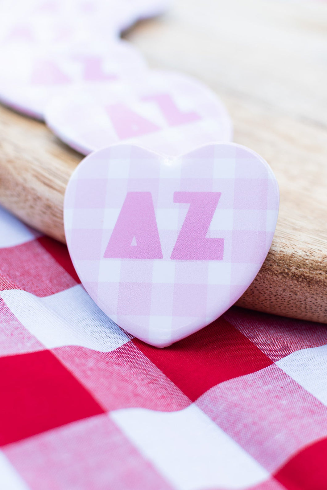 Gingham Heart Button- Delta Zeta