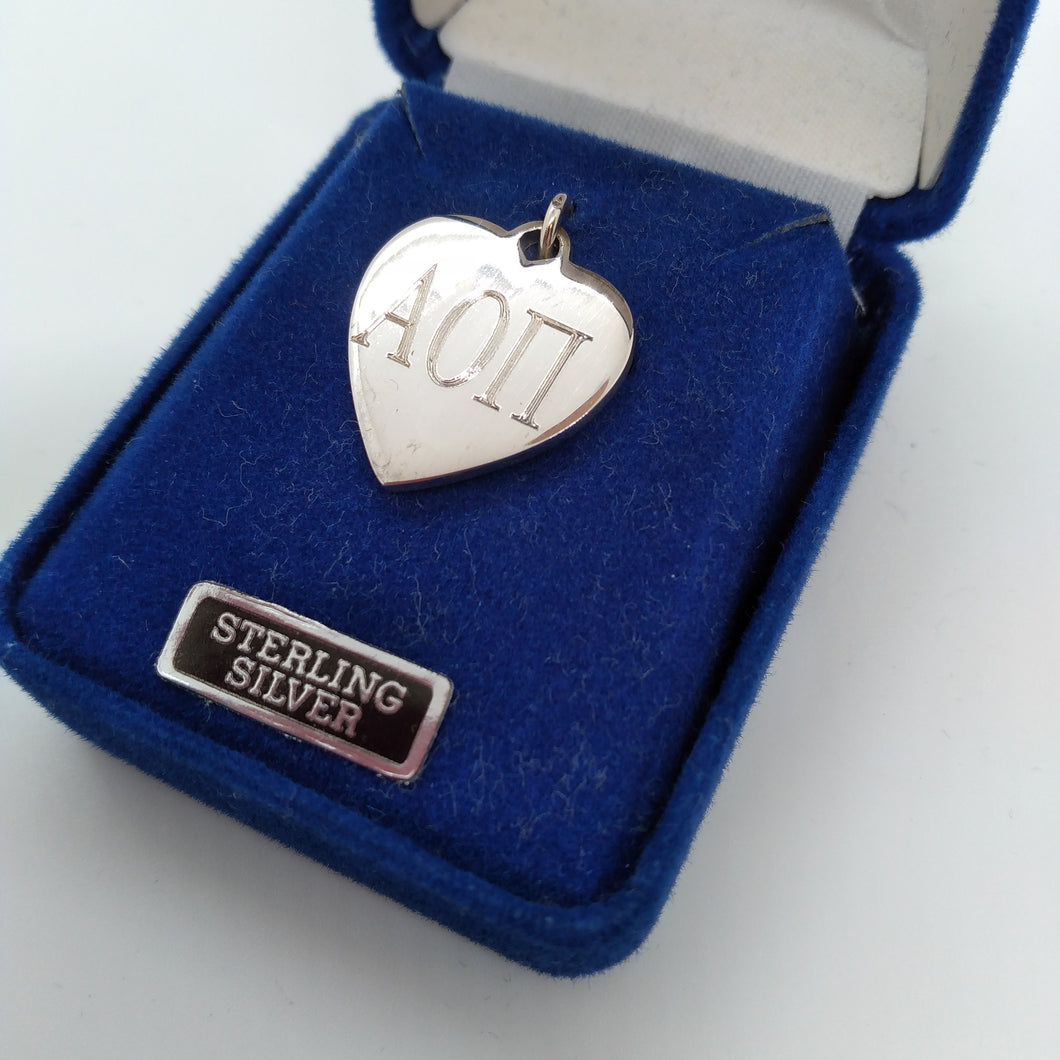 Engraved Heart Charm - Alpha Omicron Pi