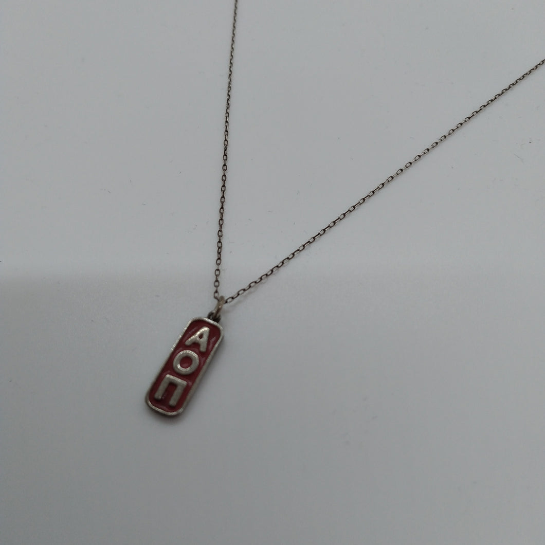 Enamel Tag Necklace - Alpha Omicron Pi