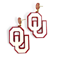 White and Crimson Glitter OU Earrings