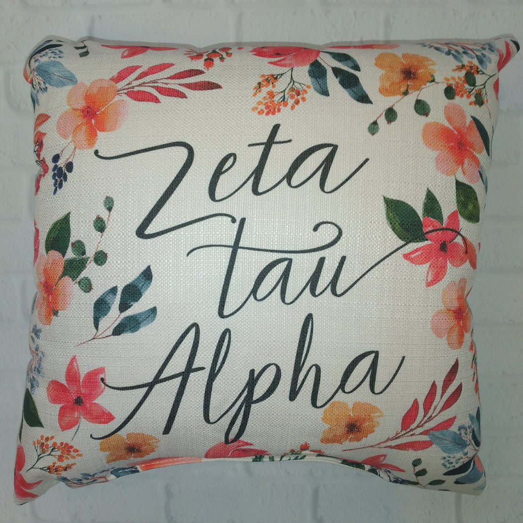 Floral Frame Pillow - Zeta Tau Alpha