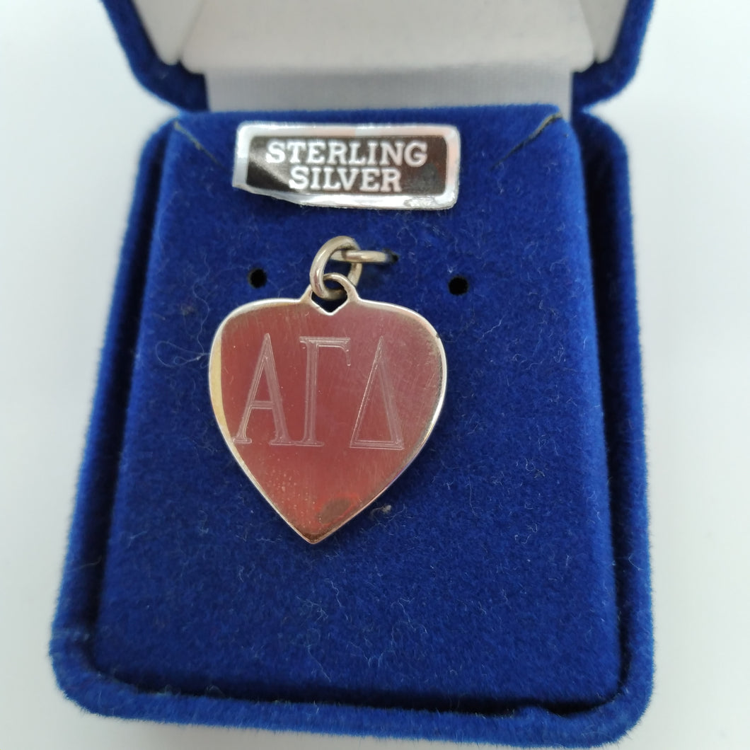 Engraved Heart Charm - Alpha Gamma Delta