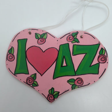 Hand-Painted Wood Heart - Delta Zeta