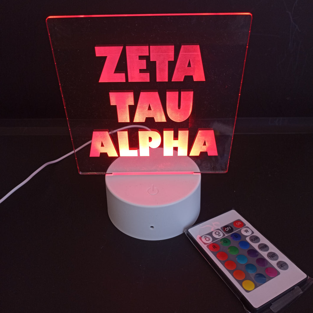 Etched Night Light- Zeta Tau Alpha