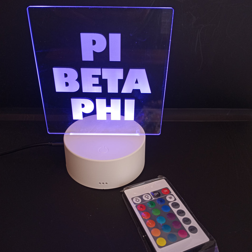 Etched Night Light- Pi Beta Phi