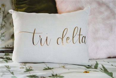 Gold Script Pillow - Delta Delta Delta