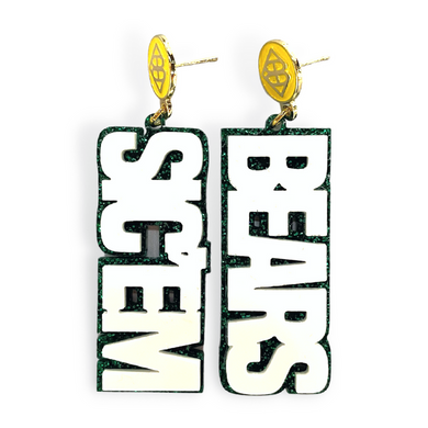 White and Green Glitter Sic'Em Bears Earrings