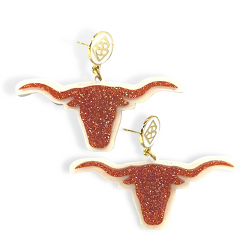 Orange Glitter and White Longhorn Earrings