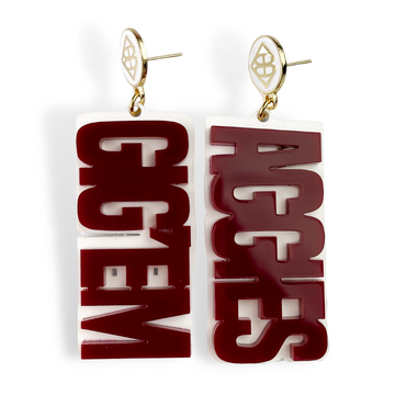 Maroon and White GIG'EM AGGIES Earrings