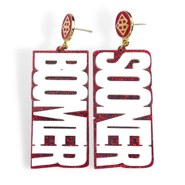 White and Crimson Glitter BOOMER SOONER Earrings