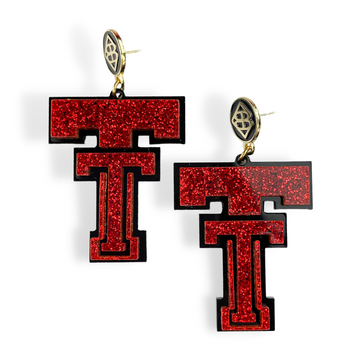 Red Glitter Vintage Double T Earrings