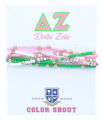 6 Beaded Stretch Bracelets- Delta Zeta