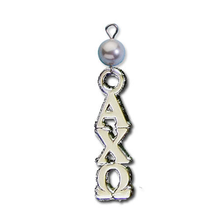 Small Vertical Letter Drop with Pearl - Alpha Chi Omega