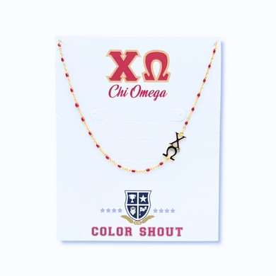 Side Set Enamel Bead Necklace- Chi Omega