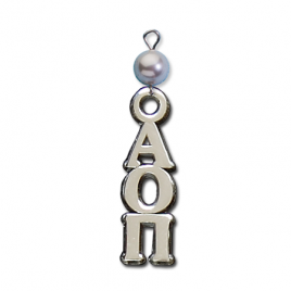 Small Vertical Letter Drop with Pearl - Alpha Omicron Pi