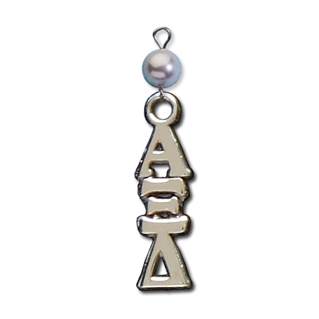 Small Vertical Letter Drop with Pearl - Alpha Xi Delta