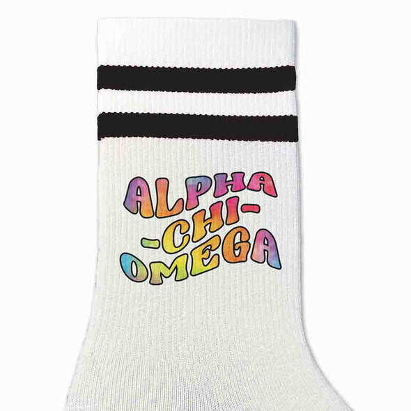 Retro Stripe Crew Socks- Alpha Chi Omega