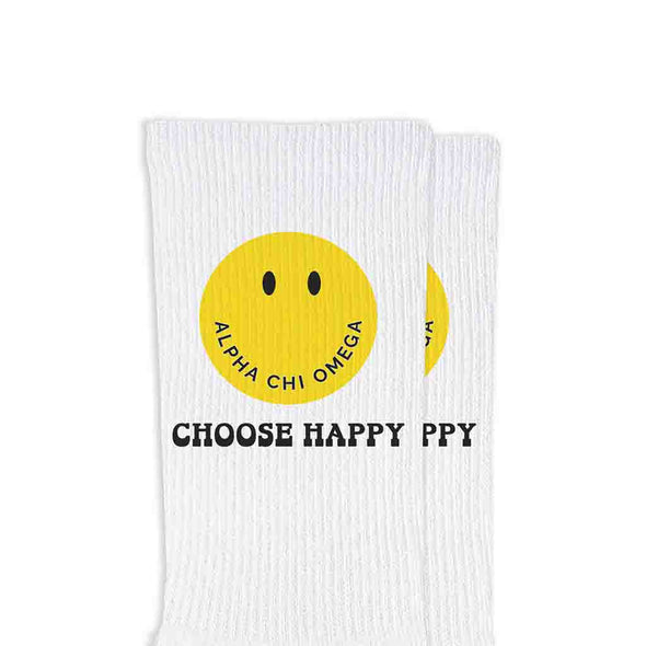 Choose Happy Crew Socks- Alpha Chi Omega