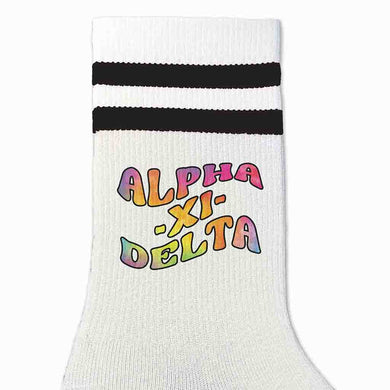 Retro Stripe Crew Socks- Alpha Xi Delta