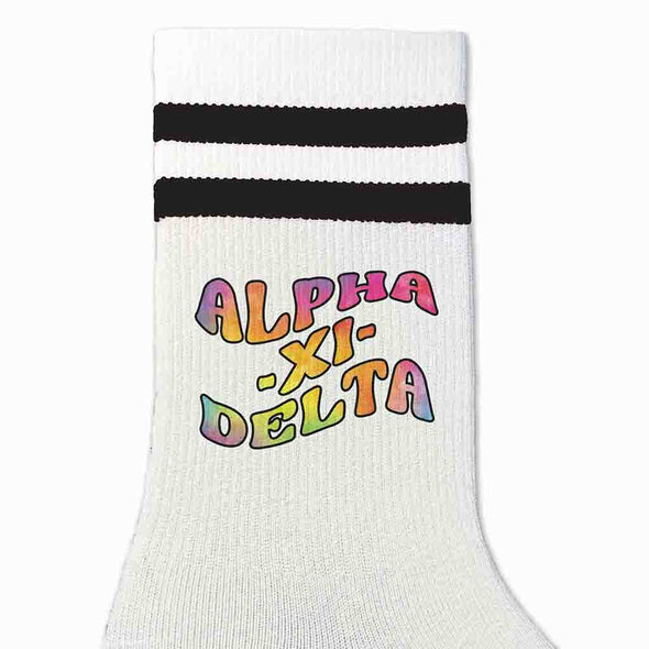Retro Stripe Crew Socks- Alpha Xi Delta