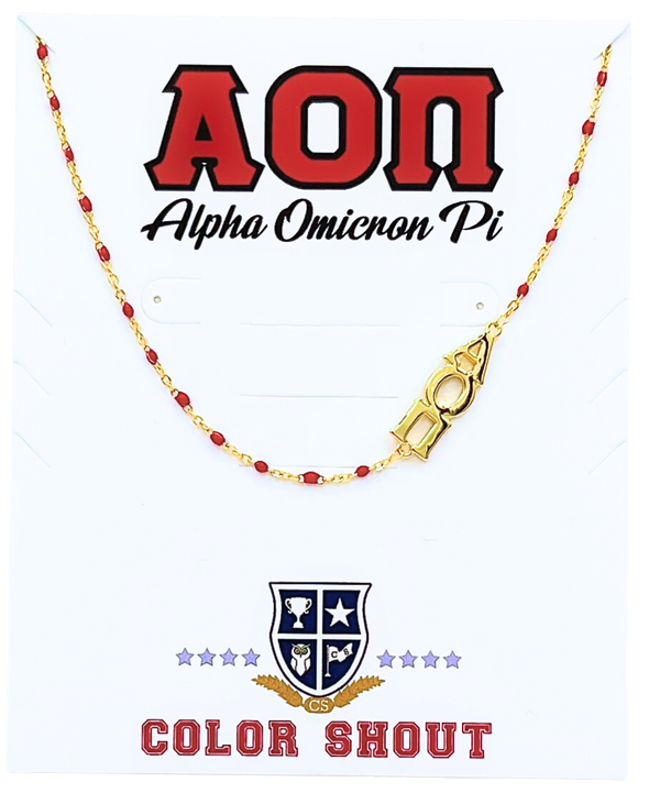 Side Set Enamel Bead Necklace- Alpha Omicron Pi