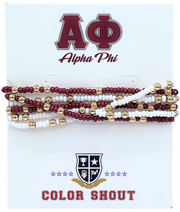 6 Beaded Stretch Bracelets- Alpha Phi