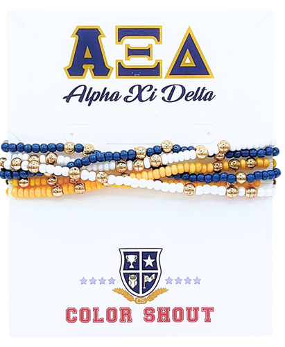 6 Beaded Stretch Bracelets- Alpha Xi Delta