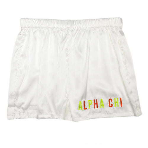 Embroidered Satin Shorts- Alpha Chi Omega
