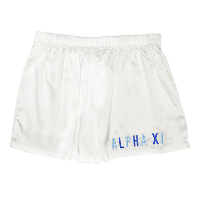 Embroidered Satin Shorts- Alpha Xi Delta