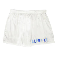 Embroidered Satin Shorts- Alpha Xi Delta