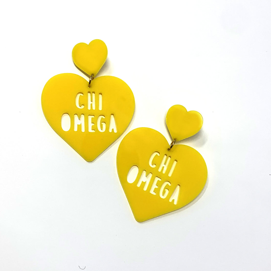 Acrylic Heart Earrings - Chi Omega
