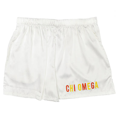 Embroidered Satin Shorts- Chi Omega