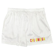 Embroidered Satin Shorts- Chi Omega