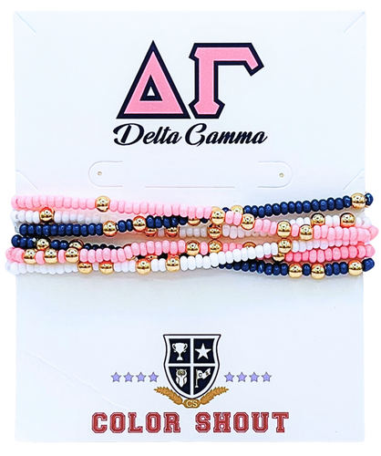 6 Beaded Stretch Bracelets- Delta Gamma