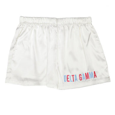 Embroidered Satin Shorts- Delta Gamma