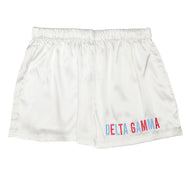 Embroidered Satin Shorts- Delta Gamma