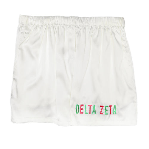 Embroidered Satin Shorts- Delta Zeta
